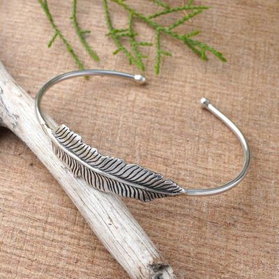 Alternate image for 925 Sterling Silver Feather Cuff Bracelet from Bali Alluring Feather