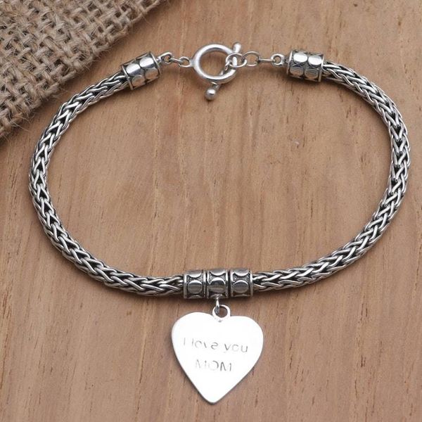 Alternate image for Hand Crafted Sterling Silver Heart Charm Bracelet Love for Mom in Silver