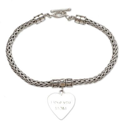 Alternate image for Hand Crafted Sterling Silver Heart Charm Bracelet Love for Mom in Silver