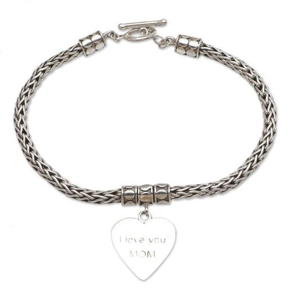 Alternate image for Hand Crafted Sterling Silver Heart Charm Bracelet Love for Mom in Silver