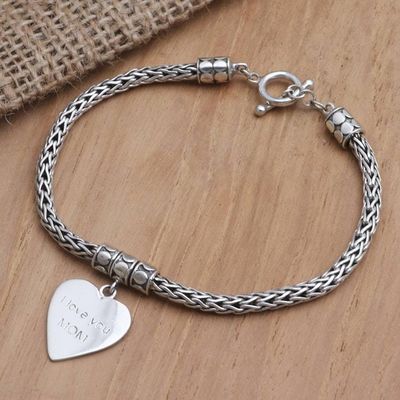 Alternate image for Hand Crafted Sterling Silver Heart Charm Bracelet Love for Mom in Silver