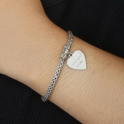 Alternate image for Hand Crafted Sterling Silver Heart Charm Bracelet Love for Mom in Silver