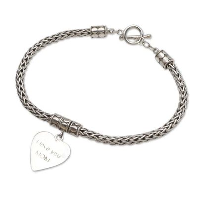 Alternate image for Hand Crafted Sterling Silver Heart Charm Bracelet Love for Mom in Silver