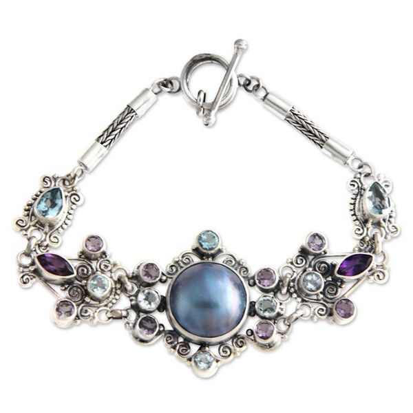 Alternate image for Handcrafted Sterling Silver and Pearl Bracelet Goddess Petals