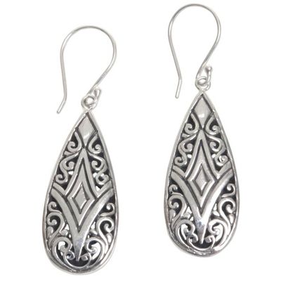 Alternate image for Brilliant Sterling Silver Earrings WIth Balinese Motifs Tamiang Drop