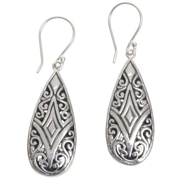 Alternate image for Brilliant Sterling Silver Earrings WIth Balinese Motifs Tamiang Drop