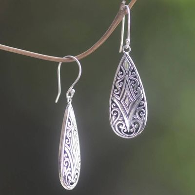 Alternate image for Brilliant Sterling Silver Earrings WIth Balinese Motifs Tamiang Drop