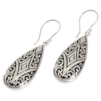 Alternate image for Brilliant Sterling Silver Earrings WIth Balinese Motifs Tamiang Drop
