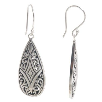 Alternate image for Brilliant Sterling Silver Earrings WIth Balinese Motifs Tamiang Drop
