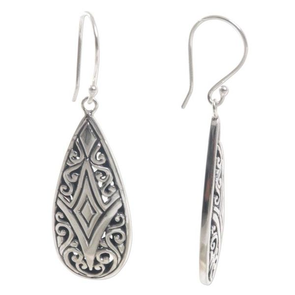 Alternate image for Brilliant Sterling Silver Earrings WIth Balinese Motifs Tamiang Drop