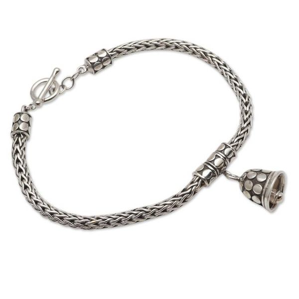 Alternate image for Handmade Sterling Silver Charm Bracelet from Bail Tiny Bell in Silver
