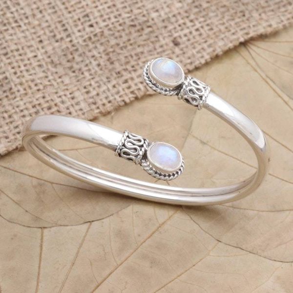 Alternate image for Rainbow Moonstone and Sterling Silver Cuff Bracelet Moon Style