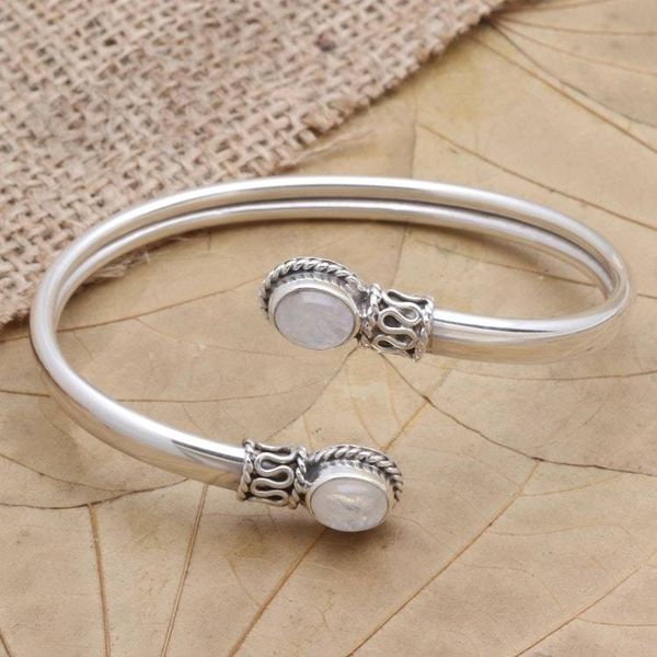 Alternate image for Rainbow Moonstone and Sterling Silver Cuff Bracelet Moon Style