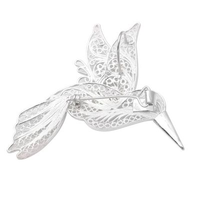 Alternate image for Sterling Silver Filigree Hummingbird Brooch from Java Intricate Hummingbird