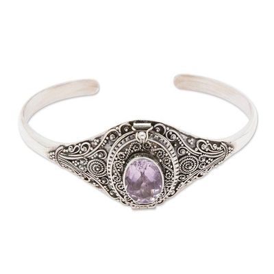 Alternate image for Hand Made Amethyst Sterling Silver Cuff Bracelet Indonesia Watchful Eye