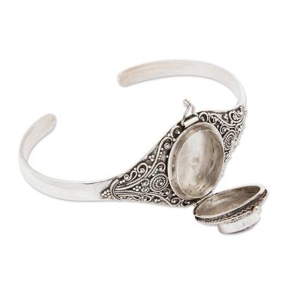 Alternate image for Hand Made Amethyst Sterling Silver Cuff Bracelet Indonesia Watchful Eye