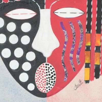 Alternate image for Batik on Cotton Portrait Wall Art from Ghana Yaa Asantewaa