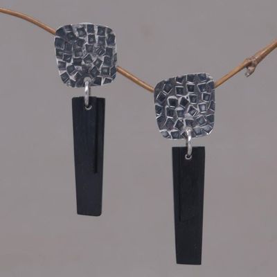 Alternate image for Handcrafted Sterling Silver and Black Horn Earrings Black Dawn