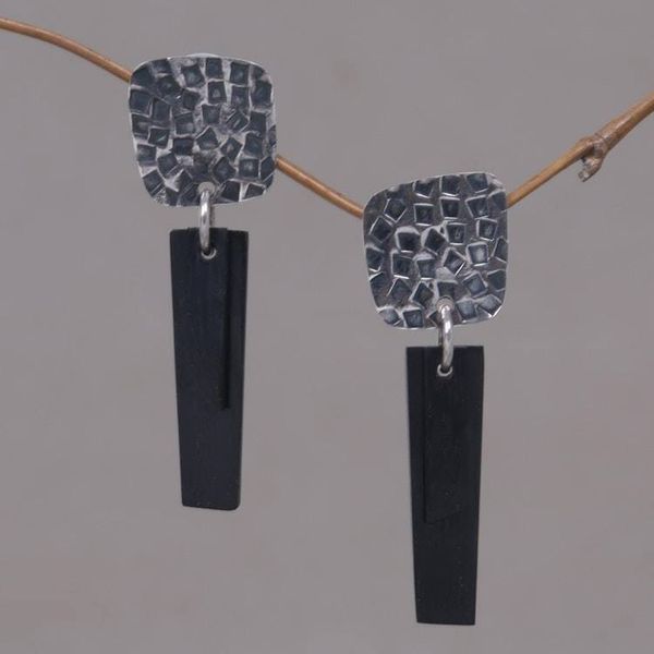 Alternate image for Handcrafted Sterling Silver and Black Horn Earrings Black Dawn