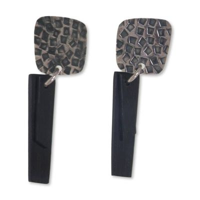 Alternate image for Handcrafted Sterling Silver and Black Horn Earrings Black Dawn