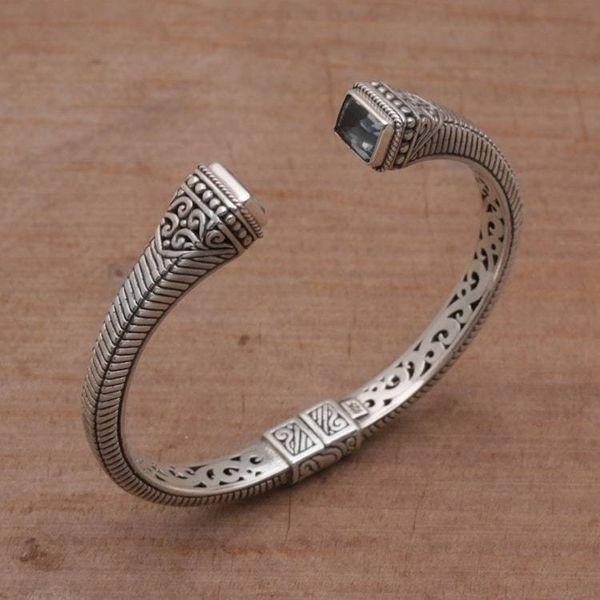 Alternate image for Blue Topaz and Sterling Silver Cuff Bracelet from Bali Celuk Royalty