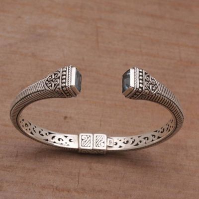 Alternate image for Blue Topaz and Sterling Silver Cuff Bracelet from Bali Celuk Royalty