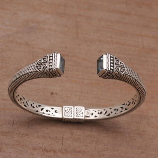 Alternate image for Blue Topaz and Sterling Silver Cuff Bracelet from Bali Celuk Royalty