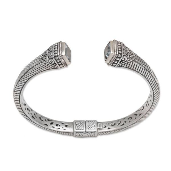 Alternate image for Blue Topaz and Sterling Silver Cuff Bracelet from Bali Celuk Royalty