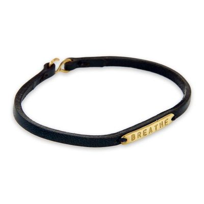 Alternate image for Engraved Brass on Slender Leather Wristband Bracelet Breathe