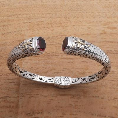Alternate image for Weave Pattern Gold Accented Garnet Cuff Bracelet from Bali Maroon Jungle