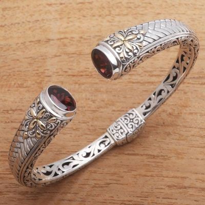 Alternate image for Weave Pattern Gold Accented Garnet Cuff Bracelet from Bali Maroon Jungle