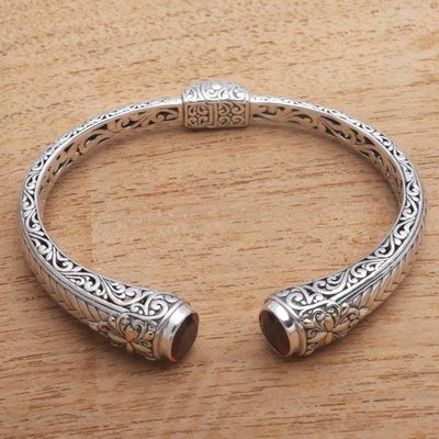 Alternate image for Weave Pattern Gold Accented Garnet Cuff Bracelet from Bali Maroon Jungle