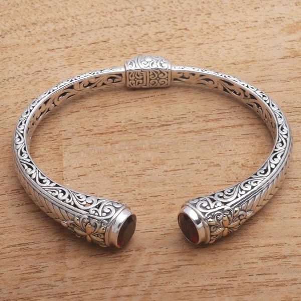 Alternate image for Weave Pattern Gold Accented Garnet Cuff Bracelet from Bali Maroon Jungle