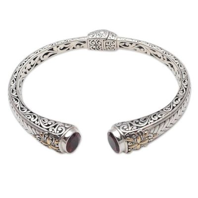 Alternate image for Weave Pattern Gold Accented Garnet Cuff Bracelet from Bali Maroon Jungle