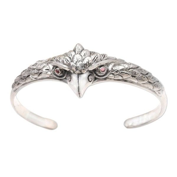 Alternate image for Amethyst and Sterling Silver Owl Cuff Bracelet All Knowing