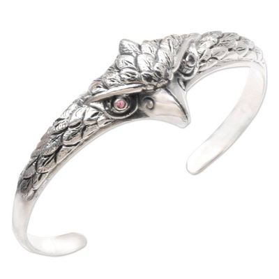 Alternate image for Amethyst and Sterling Silver Owl Cuff Bracelet All Knowing