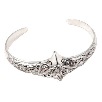 Alternate image for Amethyst and Sterling Silver Owl Cuff Bracelet All Knowing