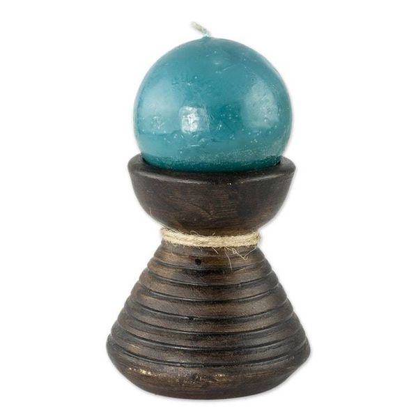 Alternate image for Handmade Blue Candle in Ceramic Candleholder Natural Light in Blue