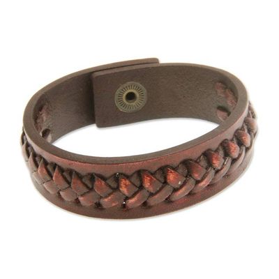 Alternate image for Artisan Crafted Indonesian Leather Bracelet Brown Kingdom Warrior