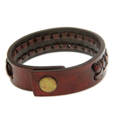 Alternate image for Artisan Crafted Indonesian Leather Bracelet Brown Kingdom Warrior