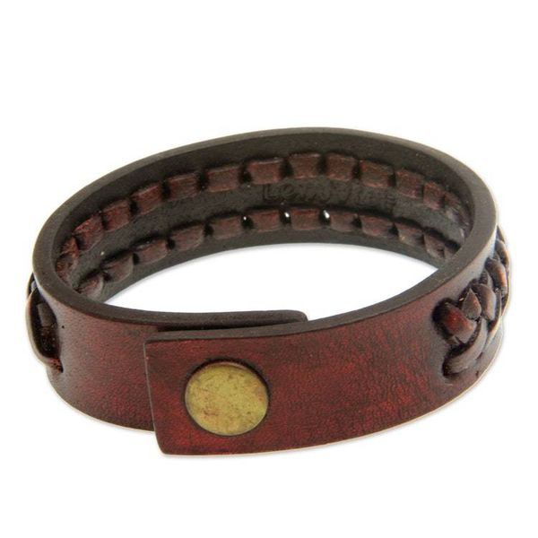 Alternate image for Artisan Crafted Indonesian Leather Bracelet Brown Kingdom Warrior