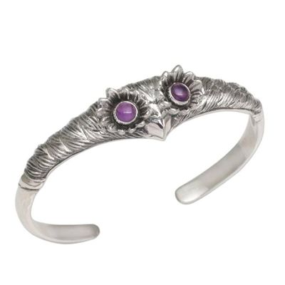 Alternate image for Womens Owl Cuff Bracelet with Amethysts in Sterling Silver Always Watching