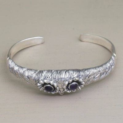 Alternate image for Womens Owl Cuff Bracelet with Amethysts in Sterling Silver Always Watching