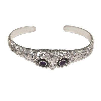 Alternate image for Womens Owl Cuff Bracelet with Amethysts in Sterling Silver Always Watching