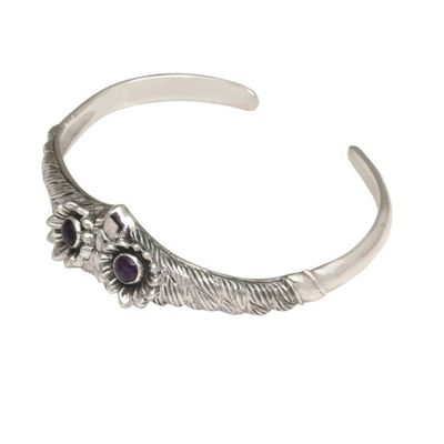 Alternate image for Womens Owl Cuff Bracelet with Amethysts in Sterling Silver Always Watching