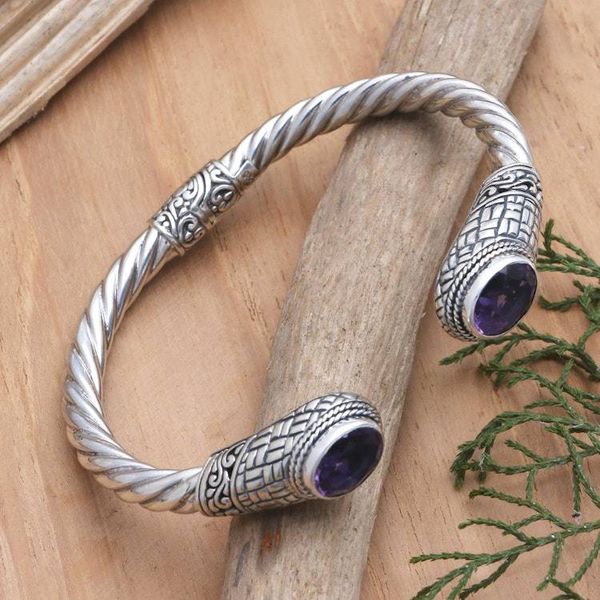 Alternate image for Handcrafted Sterling Silver Amethyst Cuff Bracelet Trust Your Love