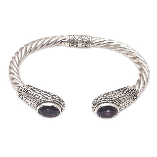 Alternate image for Handcrafted Sterling Silver Amethyst Cuff Bracelet Trust Your Love