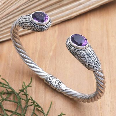 Alternate image for Handcrafted Sterling Silver Amethyst Cuff Bracelet Trust Your Love