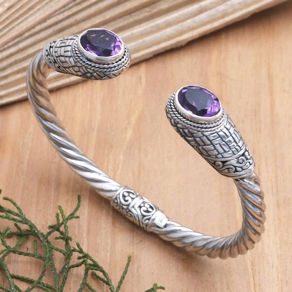 Alternate image for Handcrafted Sterling Silver Amethyst Cuff Bracelet Trust Your Love