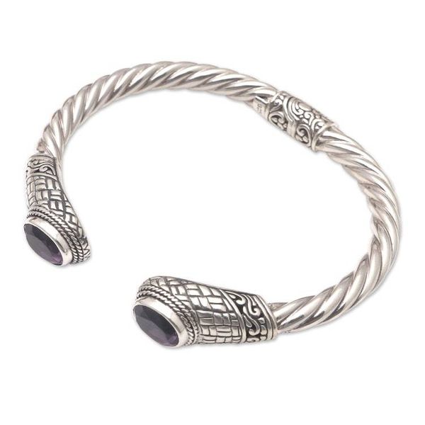 Alternate image for Handcrafted Sterling Silver Amethyst Cuff Bracelet Trust Your Love